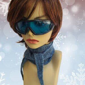 Winter Crossover Scarf Knitted Small Shawl Blue Handmade Minimalist Scarf